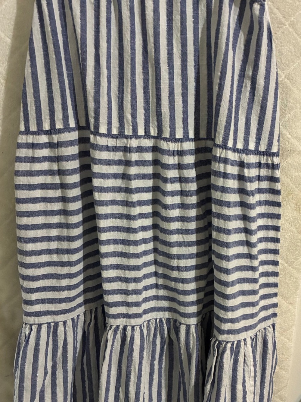 Truly For You women's blue and white stripe with silver thread skirt Small